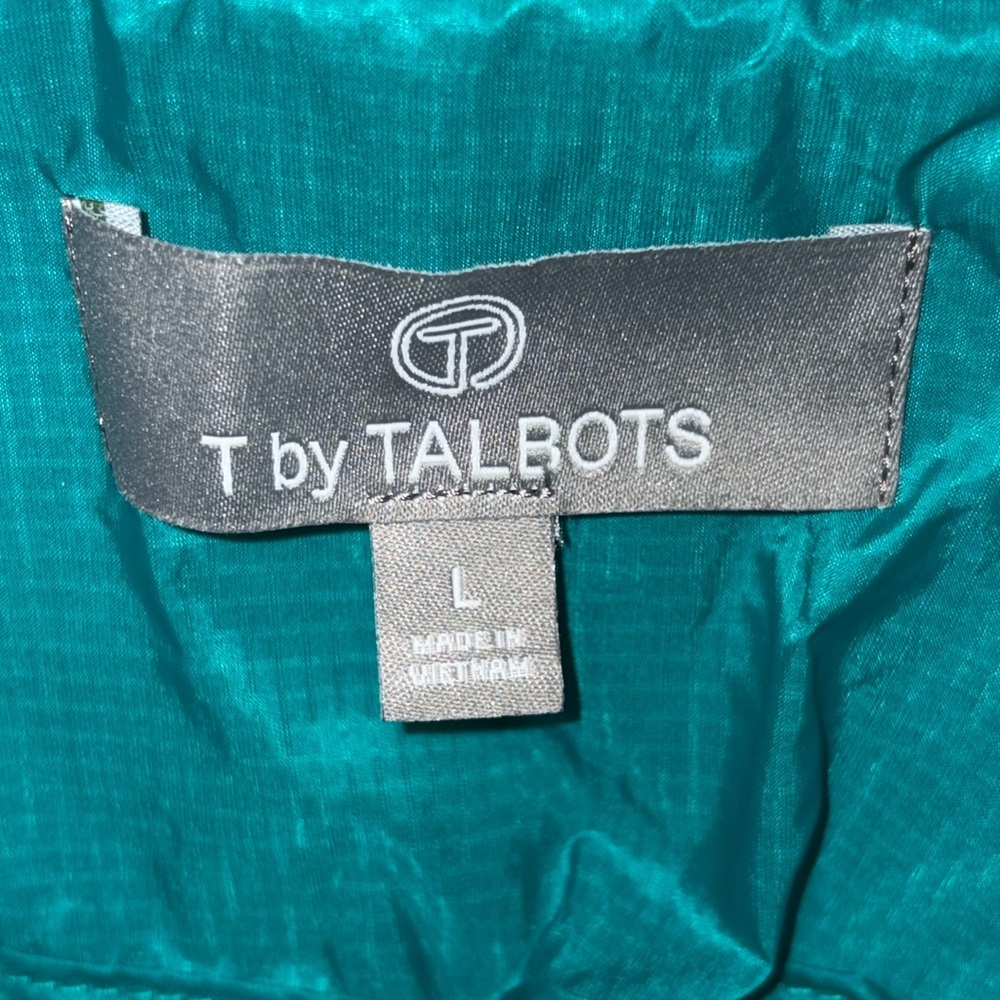 T by Talbots Teal Nylon Hooded Lightweight Packable Windbreaker Size Large - Picture 7 of 11